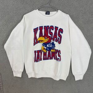 Vintage 1990s Kansas Jayhawks Size Large Crewneck Sweatshirt White KU Pullover